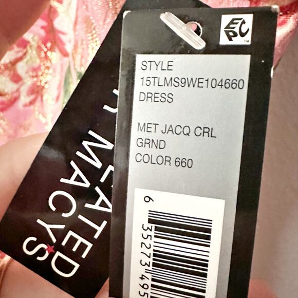 Tahari ASL Metallic Jacquard Pink & Gold Fit & Flare Dress women’s size 16 NEW - Picture 6 of 14
